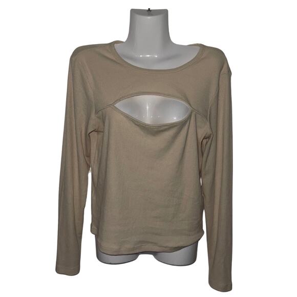 BCBGeneration fitted Long Sleeve Ribbed Cut Out Shirt Top Y2K Size Large - Picture 3 of 4